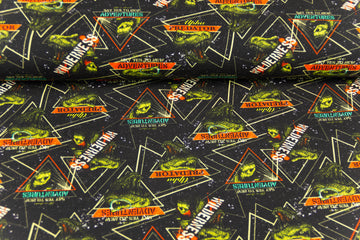 Stoffpaket French Terry + Bündchen, Jurassic King, Dinosaurier, oliv